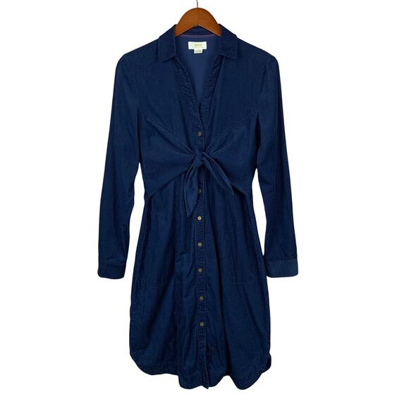 Anthropologie Dresses & Skirts - Maeve Anthropologie Winchester Shirt Dress Blue Corduroy Tie Front Women's 8